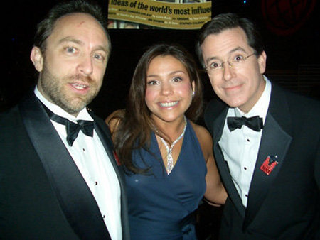 Jimmy Wales with Rachael Ray and Stephen Colbert | Courtesy: Craig Newmark